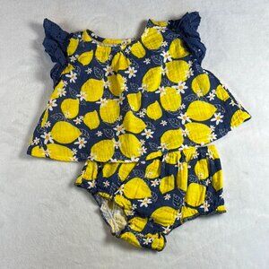 Mud Pie 9–12M Baby Girl Lemon Pinafore Set Navy Yellow